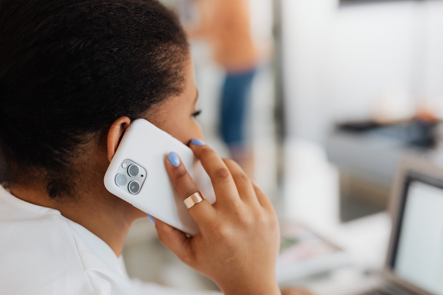 close up view of a person having a phone call
