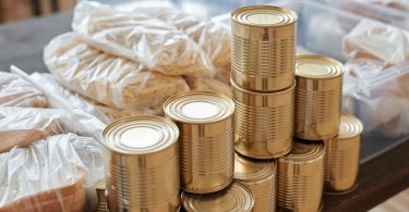 A close up shot of canned goods