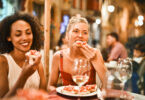 Woman eating bruschetta