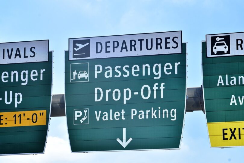 signage, directions, airport